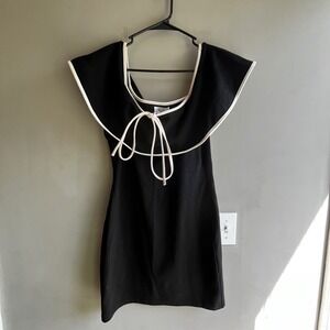 BY THE WAY Black Mini Dress with Contrast White Collar Minimalist Guest L
